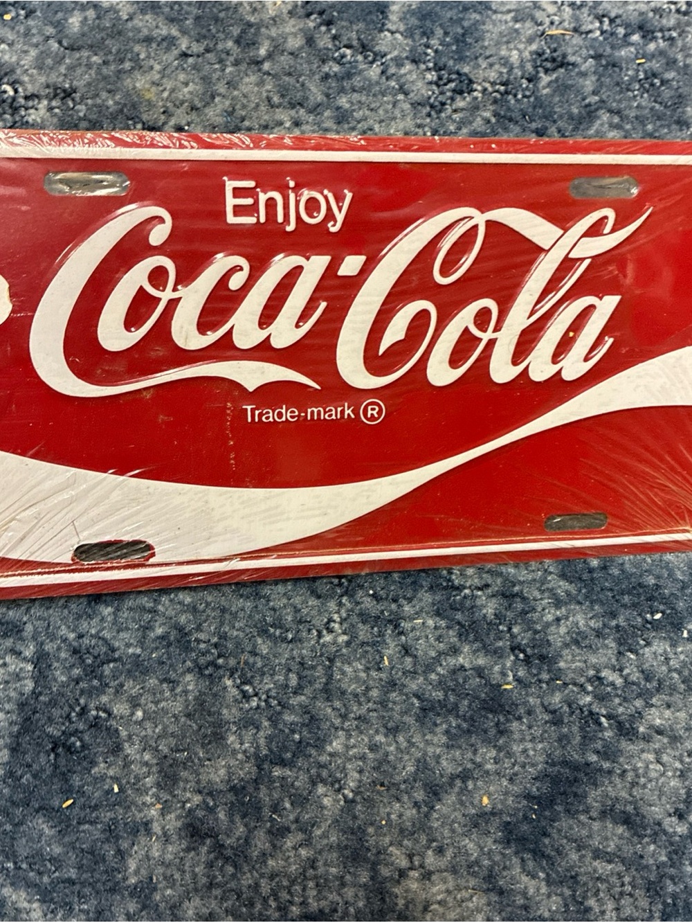 Coca-Cola Red and White Tin License Plate Sign Tag NEW in plastic 1998 vintage - Picture 2 of 4